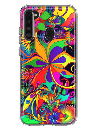 Samsung Galaxy A21 Neon Rainbow Psychedelic Hippie Wild Flowers Hybrid Protective Phone Case Cover
