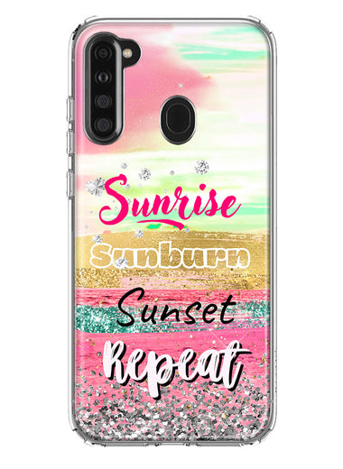 Samsung Galaxy A21 Summer Brush Strokes Sunrise Sunburn Sunset Repeat Hybrid Protective Phone Case Cover