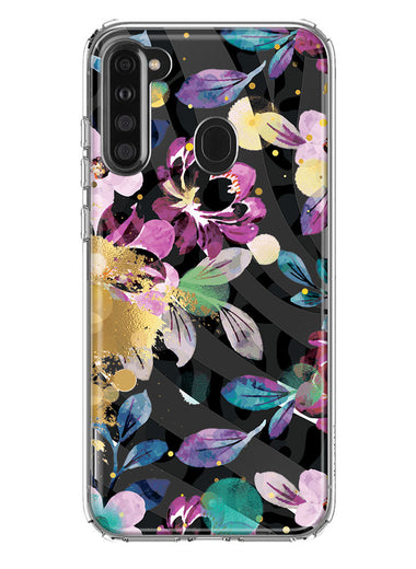 Samsung Galaxy A21 Zebra Stripes Tropical Flowers Purple Blue Summer Vibes Hybrid Protective Phone Case Cover