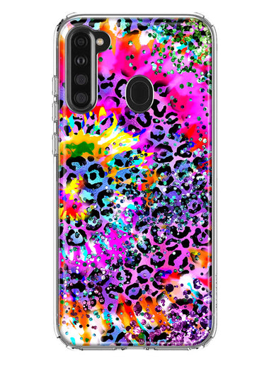 Samsung Galaxy A21 Vibrant Pink Purple Tie Dye Summer Leopard Swirl Rainbow Hybrid Protective Phone Case Cover