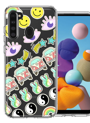 Samsung Galaxy A21 70's Yin Yang Hippie Happy Peace Stars Design Double Layer Phone Case Cover