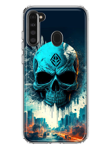 Samsung Galaxy A21 Blue Apocalypse Cyberpunk Skull Feather Double Layer Phone Case Cover