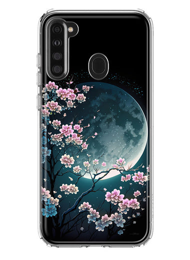 Samsung Galaxy A21 Kawaii Manga Pink Cherry Blossom Full Moon Hybrid Protective Phone Case Cover