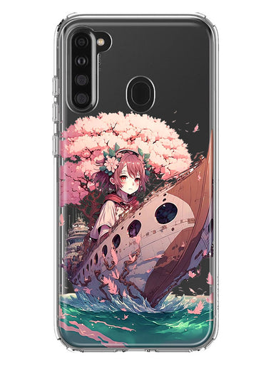 Samsung Galaxy A21 Kawaii Manga Pink Cherry Blossom Japanese Girl Boat Hybrid Protective Phone Case Cover
