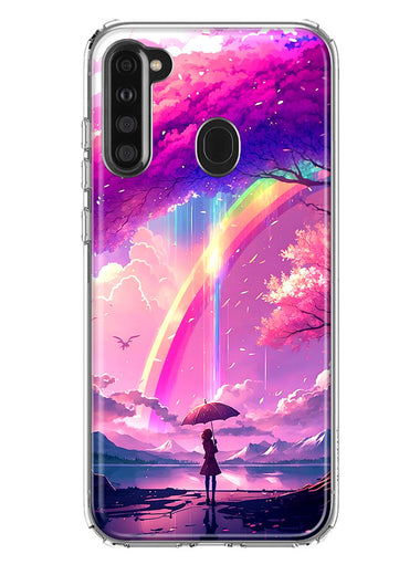 Samsung Galaxy A21 Kawaii Manga Pink Cherry Blossom Japanese Rainbow Girl Hybrid Protective Phone Case Cover