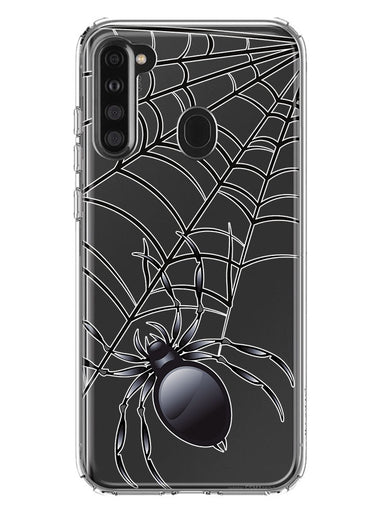 Samsung Galaxy A21 Creepy Black Spider Web Halloween Horror Spooky Hybrid Protective Phone Case Cover