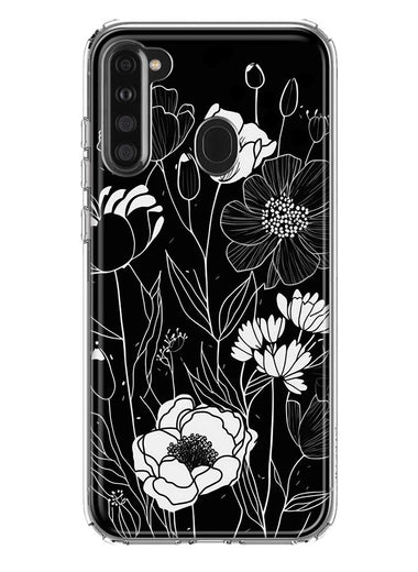 Samsung Galaxy A21 Line Drawing Art White Floral Flowers Hybrid Protective Phone Case Cover