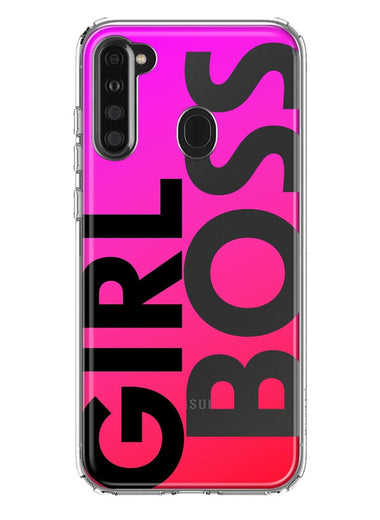 Samsung Galaxy A21 Pink Clear Funny Text Quote Girl Boss Hybrid Protective Phone Case Cover
