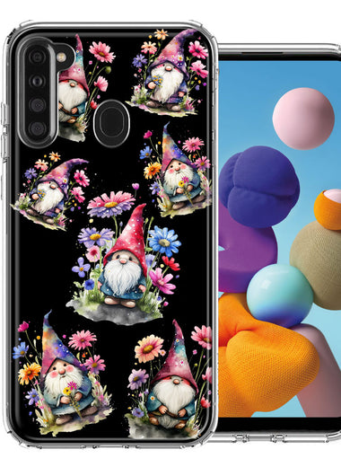 Samsung Galaxy A21 Cute Pink Purple Cosmos Flowers Gnomes Spring Floral Double Layer Phone Case Cover