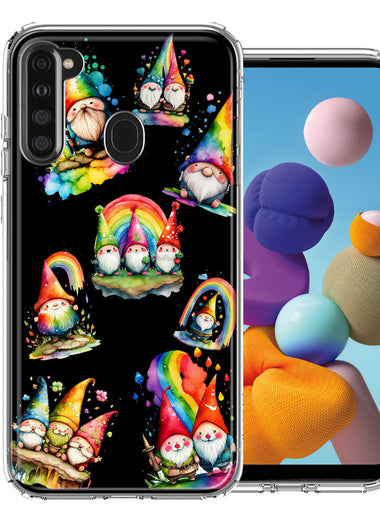 Samsung Galaxy A21 Colorful Neon Glow Rainbow Gnomes Painting Hybrid Protective Phone Case Cover