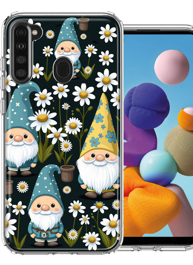 Samsung Galaxy A21 Cute White Daisies Gnomes Flowers Floral Double Layer Phone Case Cover