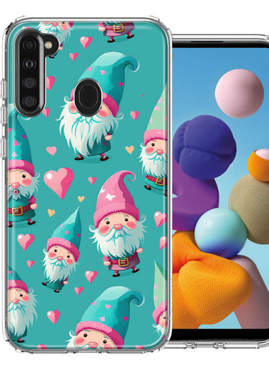 Samsung Galaxy A21 Turquoise Pink Hearts Gnomes Hybrid Protective Phone Case Cover