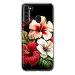 Samsung Galaxy A21 Pink Red Hibiscus Wild Flowers Floral Hybrid Protective Phone Case Cover