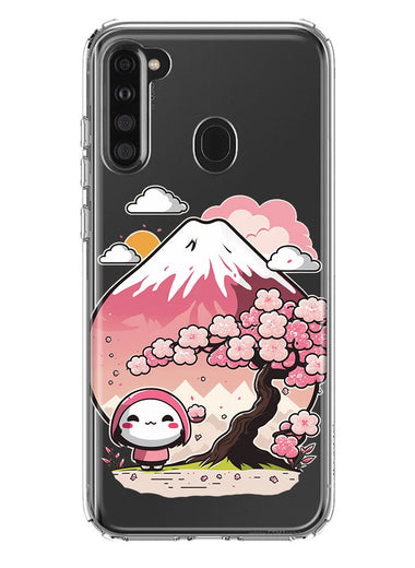 Samsung Galaxy A21 Kawaii Manga Pink Cherry Blossom Fuji Mountain Mochi Girl Hybrid Protective Phone Case Cover