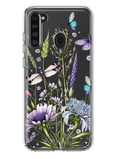 Samsung Galaxy A21 Lavender Dragonfly Butterflies Spring Flowers Hybrid Protective Phone Case Cover