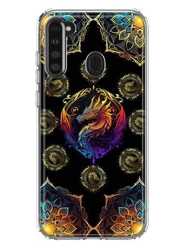 Samsung Galaxy A21 Mandala Geometry Abstract Dragon Pattern Hybrid Protective Phone Case Cover