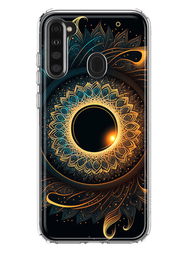 Samsung Galaxy A21 Mandala Geometry Abstract Eclipse Pattern Hybrid Protective Phone Case Cover