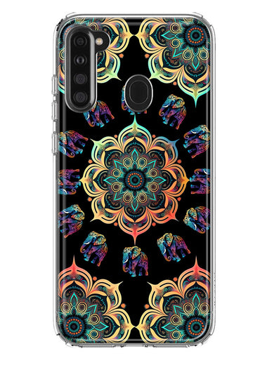 Samsung Galaxy A21 Mandala Geometry Abstract Elephant Pattern Hybrid Protective Phone Case Cover