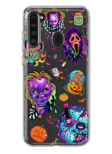 Samsung Galaxy A21 Cute Halloween Spooky Horror Scary Neon Characters Hybrid Protective Phone Case Cover
