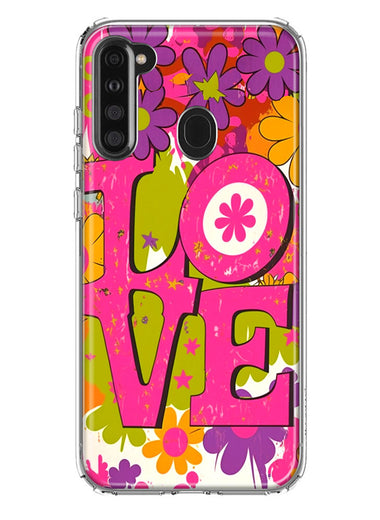 Samsung Galaxy A21 Pink Daisy Love Graffiti Painting Art Hybrid Protective Phone Case Cover