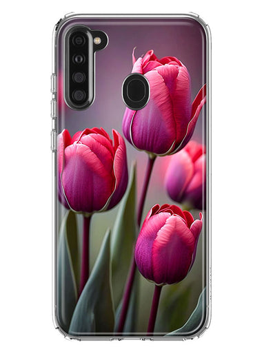 Samsung Galaxy A21 Pink Tulip Flowers Floral Hybrid Protective Phone Case Cover