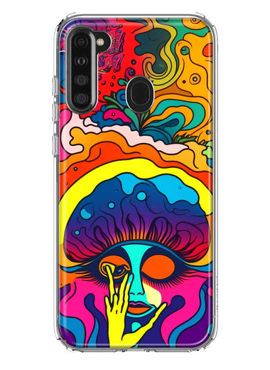Samsung Galaxy A21 Neon Rainbow Psychedelic Trippy Hippie Big Brain Hybrid Protective Phone Case Cover