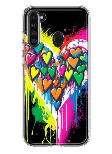 Samsung Galaxy A21 Colorful Rainbow Hearts Love Graffiti Painting Hybrid Protective Phone Case Cover