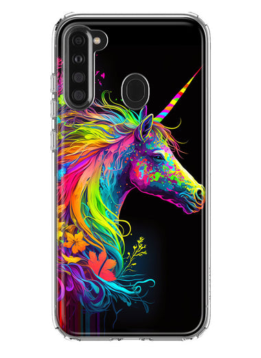 Samsung Galaxy A21 Neon Rainbow Glow Unicorn Floral Hybrid Protective Phone Case Cover