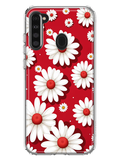 Samsung Galaxy A21 Cute White Red Daisies Polkadots Double Layer Phone Case Cover