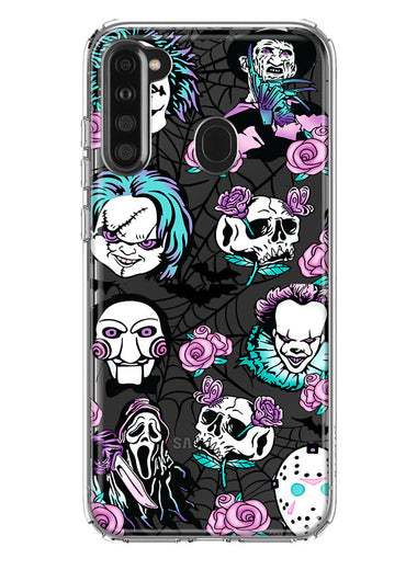 Samsung Galaxy A21 Roses Halloween Spooky Horror Characters Spider Web Hybrid Protective Phone Case Cover