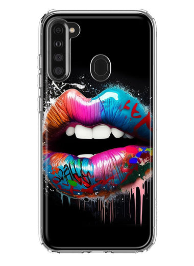Samsung Galaxy A21 Colorful Lip Graffiti Painting Art Hybrid Protective Phone Case Cover