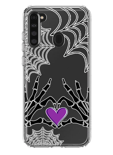 Samsung Galaxy A21 Halloween Skeleton Heart Hands Spooky Spider Web Hybrid Protective Phone Case Cover