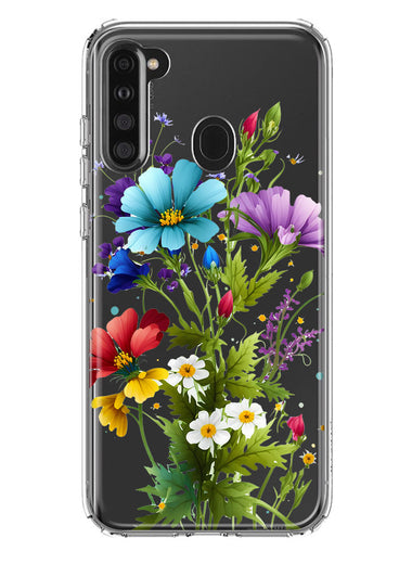 Samsung Galaxy A21 Purple Yellow Red Spring Flowers Floral Hybrid Protective Phone Case Cover
