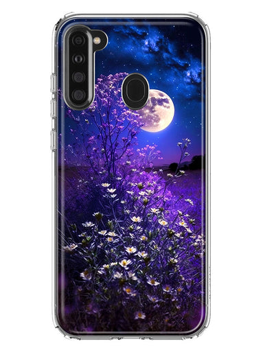 Samsung Galaxy A21 Spring Moon Night Lavender Flowers Floral Hybrid Protective Phone Case Cover