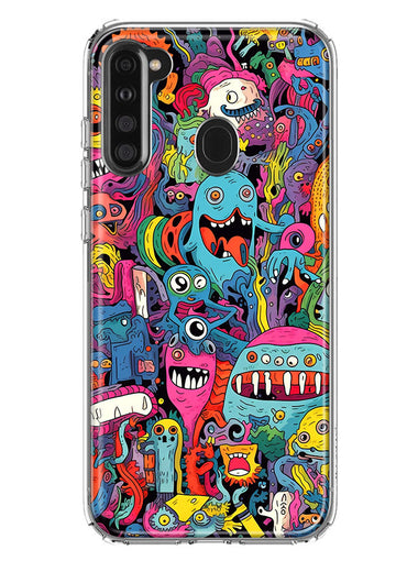 Samsung Galaxy A21 Psychedelic Trippy Happy Aliens Characters Hybrid Protective Phone Case Cover