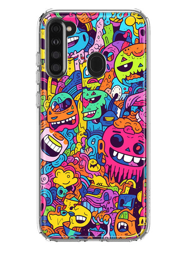 Samsung Galaxy A21 Psychedelic Trippy Happy Characters Pop Art Hybrid Protective Phone Case Cover