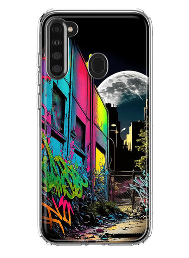 Samsung Galaxy A21 Urban City Full Moon Graffiti Painting Art Hybrid Protective Phone Case Cover