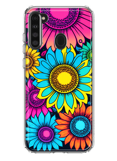 Samsung Galaxy A21 Vintage Colorful Abstract Sunflowers Floral Double Layer Phone Case Cover