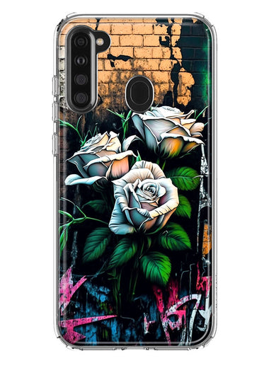 Samsung Galaxy A21 White Roses Graffiti Wall Art Painting Hybrid Protective Phone Case Cover