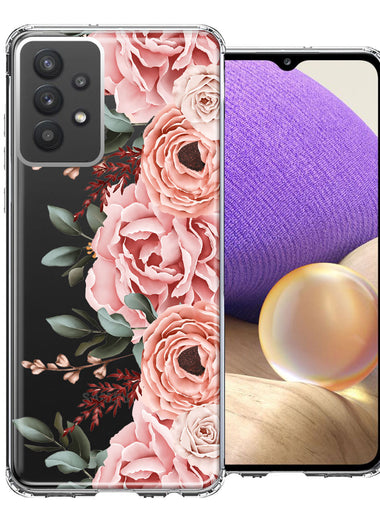 For Samsung Galaxy A32 Blush Pink Peach Spring Flowers Peony Rose Phone Case Cover