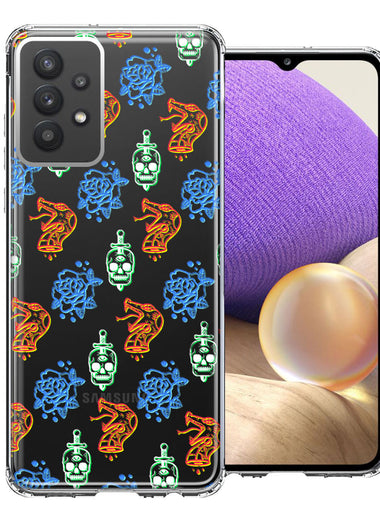 Samsung Galaxy A32 Snakes Skulls Roses Design Double Layer Phone Case Cover
