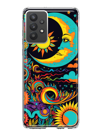 Samsung Galaxy A32 Neon Rainbow Psychedelic Indie Hippie Indie Moon Hybrid Protective Phone Case Cover