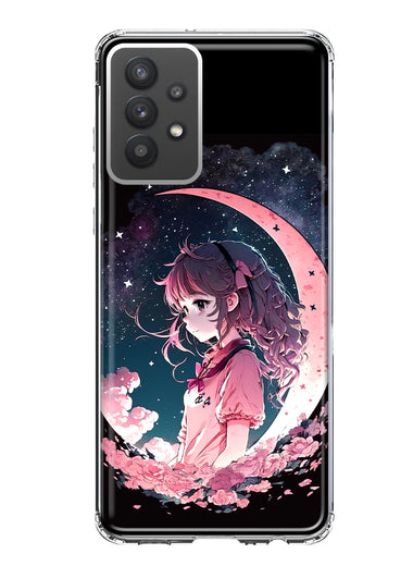 Samsung Galaxy A32 Kawaii Manga Pink Cherry Blossom Dreaming Moon Girl Hybrid Protective Phone Case Cover