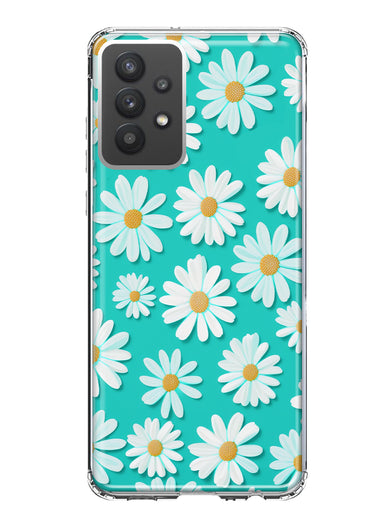 Samsung Galaxy A32 Turquoise Teal White Daisies Cute Daisy Polka Dots Double Layer Phone Case Cover