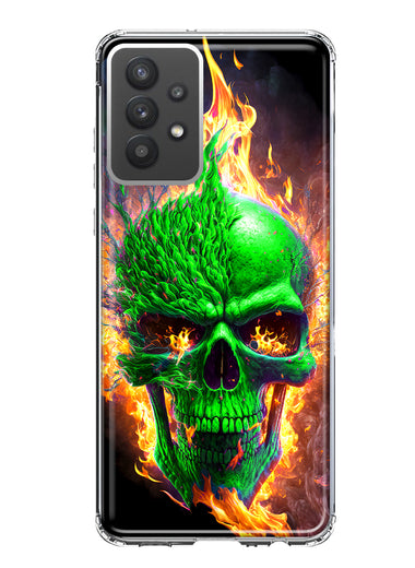 Samsung Galaxy A32 Green Flaming Skull Burning Fire Double Layer Phone Case Cover