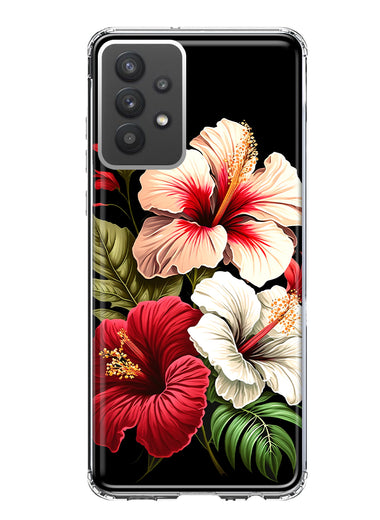 Samsung Galaxy A32 Pink Red Hibiscus Wild Flowers Floral Hybrid Protective Phone Case Cover
