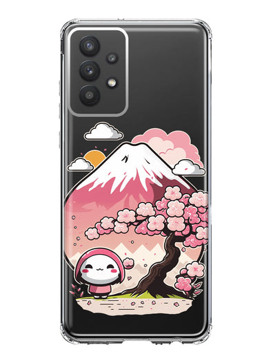 Samsung Galaxy A32 Kawaii Manga Pink Cherry Blossom Fuji Mountain Mochi Girl Hybrid Protective Phone Case Cover