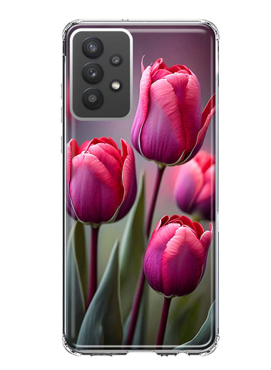Samsung Galaxy A32 Pink Tulip Flowers Floral Hybrid Protective Phone Case Cover