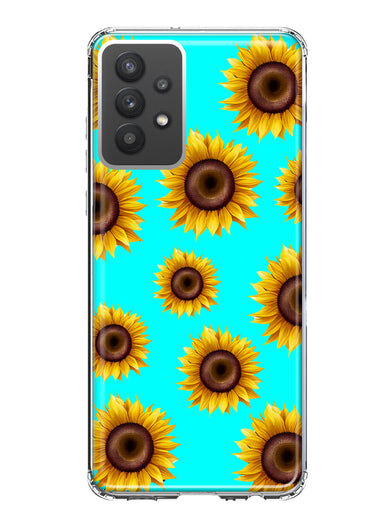 Samsung Galaxy A32 Yellow Sunflowers Polkadot on Turquoise Teal Double Layer Phone Case Cover