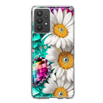 Samsung Galaxy A32 Colorful Crystal White Daisies Rainbow Gems Teal Double Layer Phone Case Cover